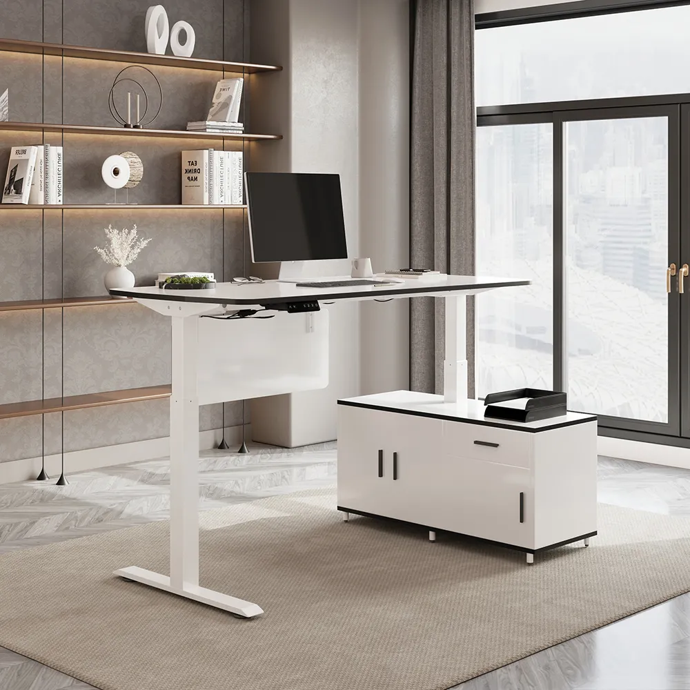 L Shaped Executive Office Desk Standing Desktop with 3 Doors & Drawer White Office Furniture Right Hand  (1600mm)