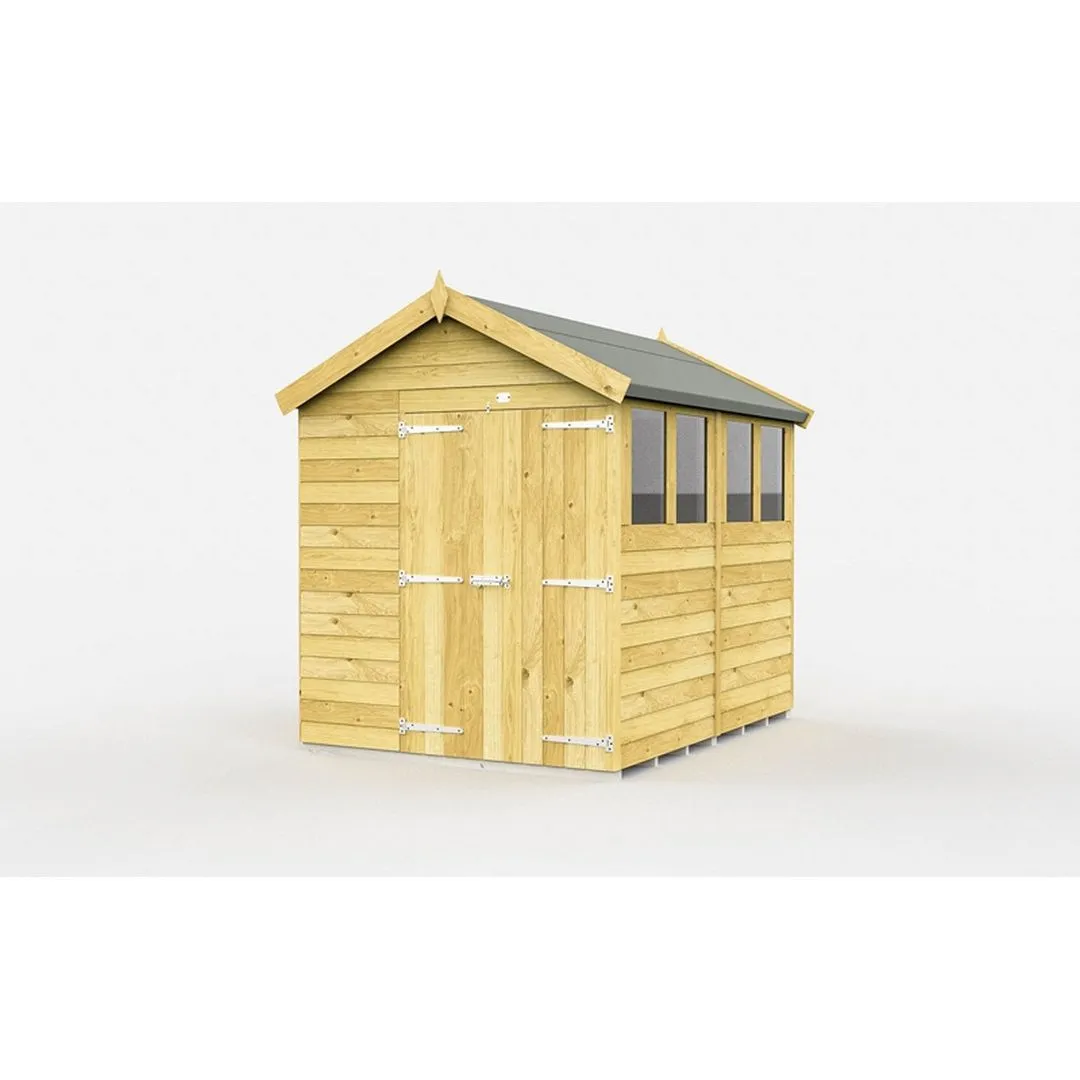 Buttercup Farm 6 x 8 Feet Apex Shed - Double Door W/ Windows - L243 x W175 x H217 cm in Brown