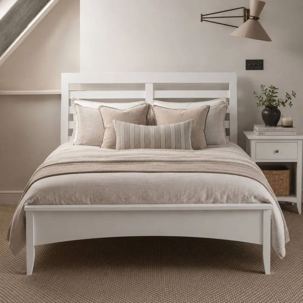 Statement Furniture Edward Hopper White Double Bed Frame 4ft6 with Slatted Headboard