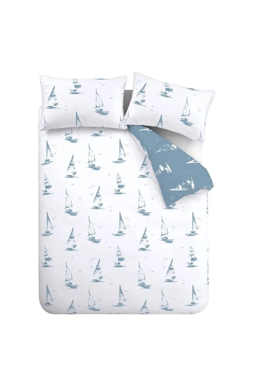 Catherine Lansfield 'Salcombe Boats' Reversible Duvet Cover Set in Light Blue 5