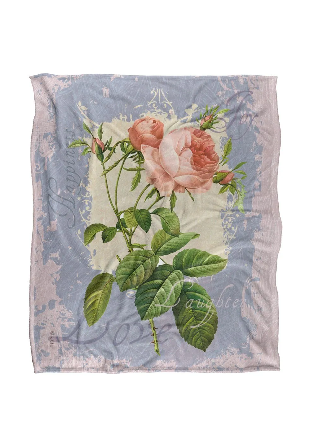 JQ Licensing Love Happiness Joy Flower Silky Touch Super Soft Throw Blanket 152 X 127 cm in White