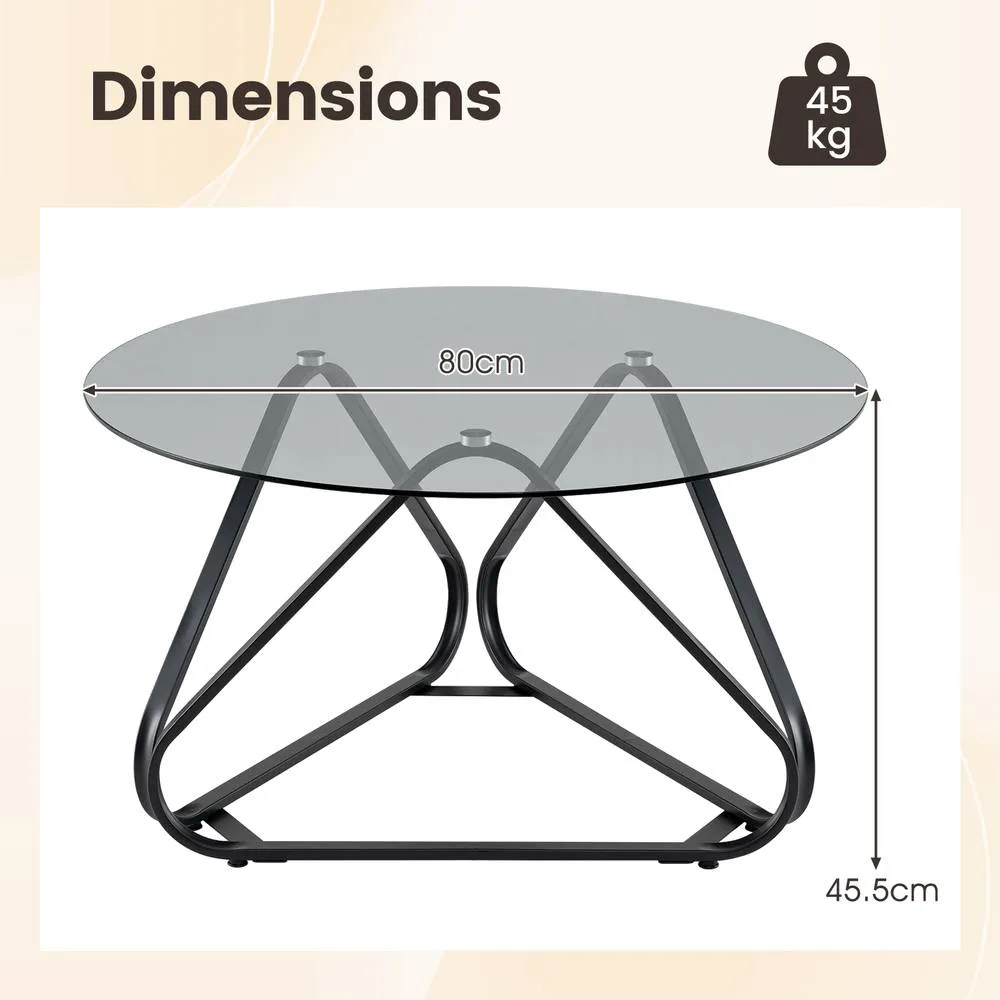 Costway Tempered Glass Coffee Table Round Accent Table Center Cocktail Table in Black 2