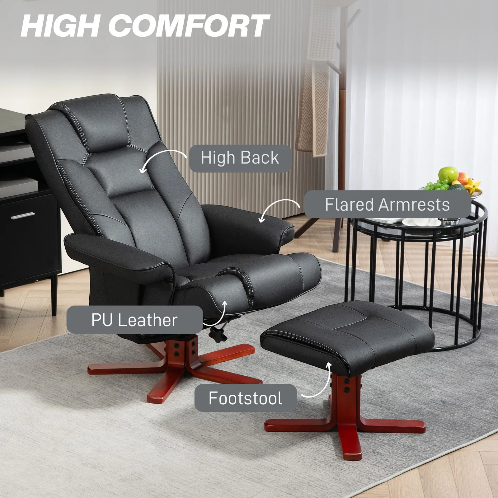 HOMCOM Reclining Armchair with Footstool & Adjustable Backrest in Black 6