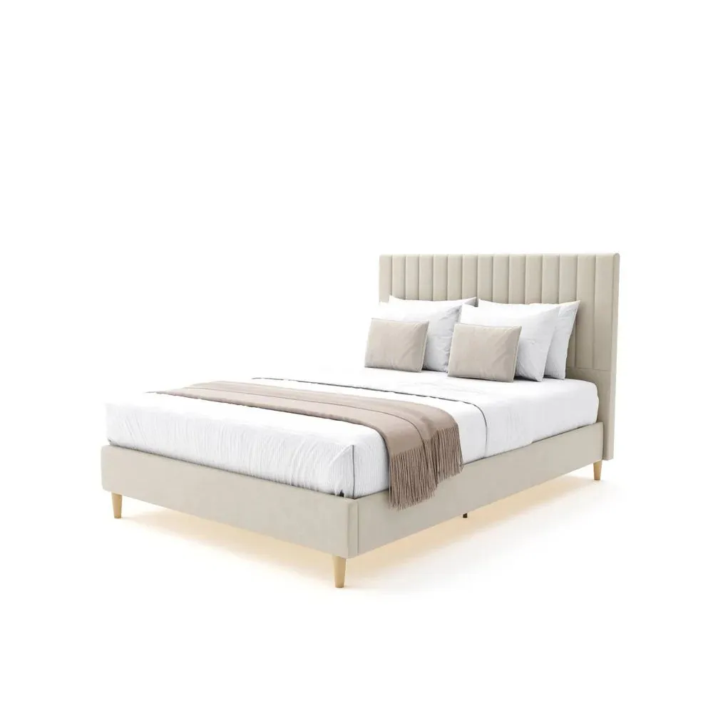 X Rocker Maisie Velvet Upholstered Bed Frame with LED Lights in Beige 5