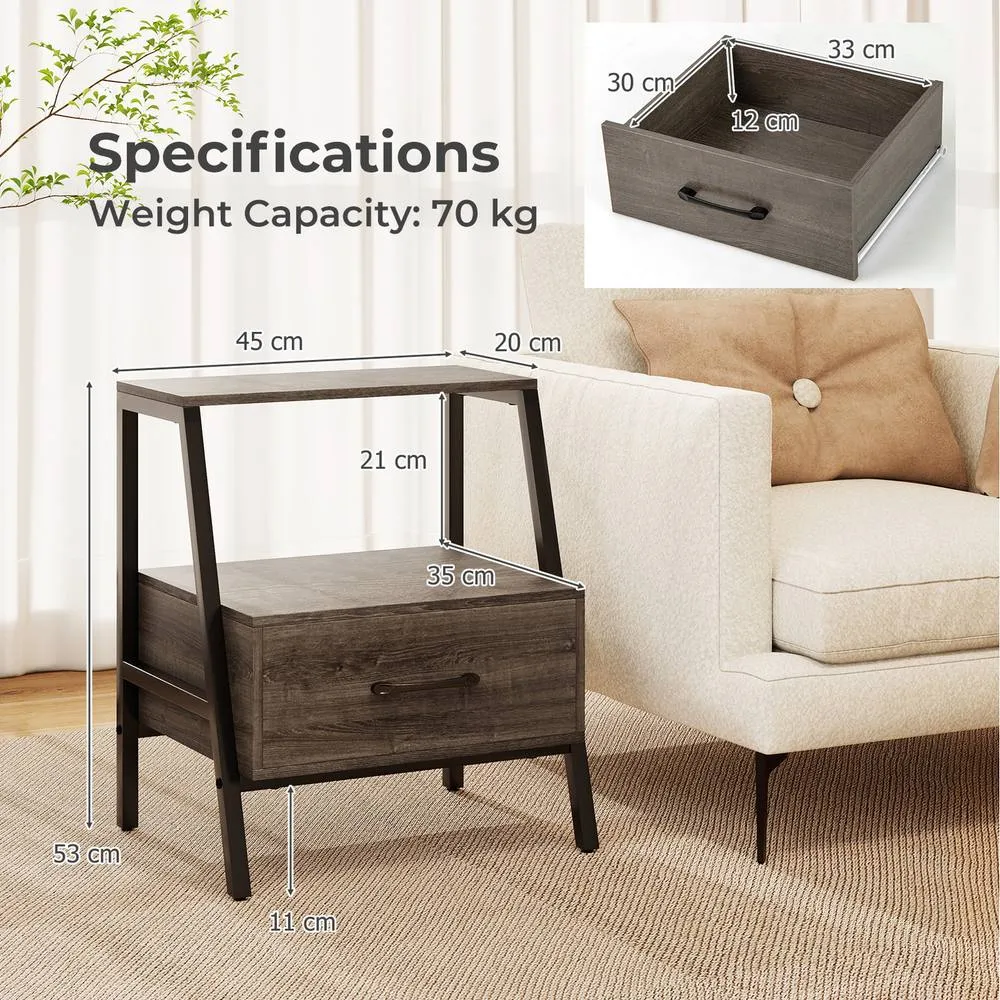 Costway Farmhouse 3-Tier Bedside Table Nightstand Drawer-Gray in Grey 3