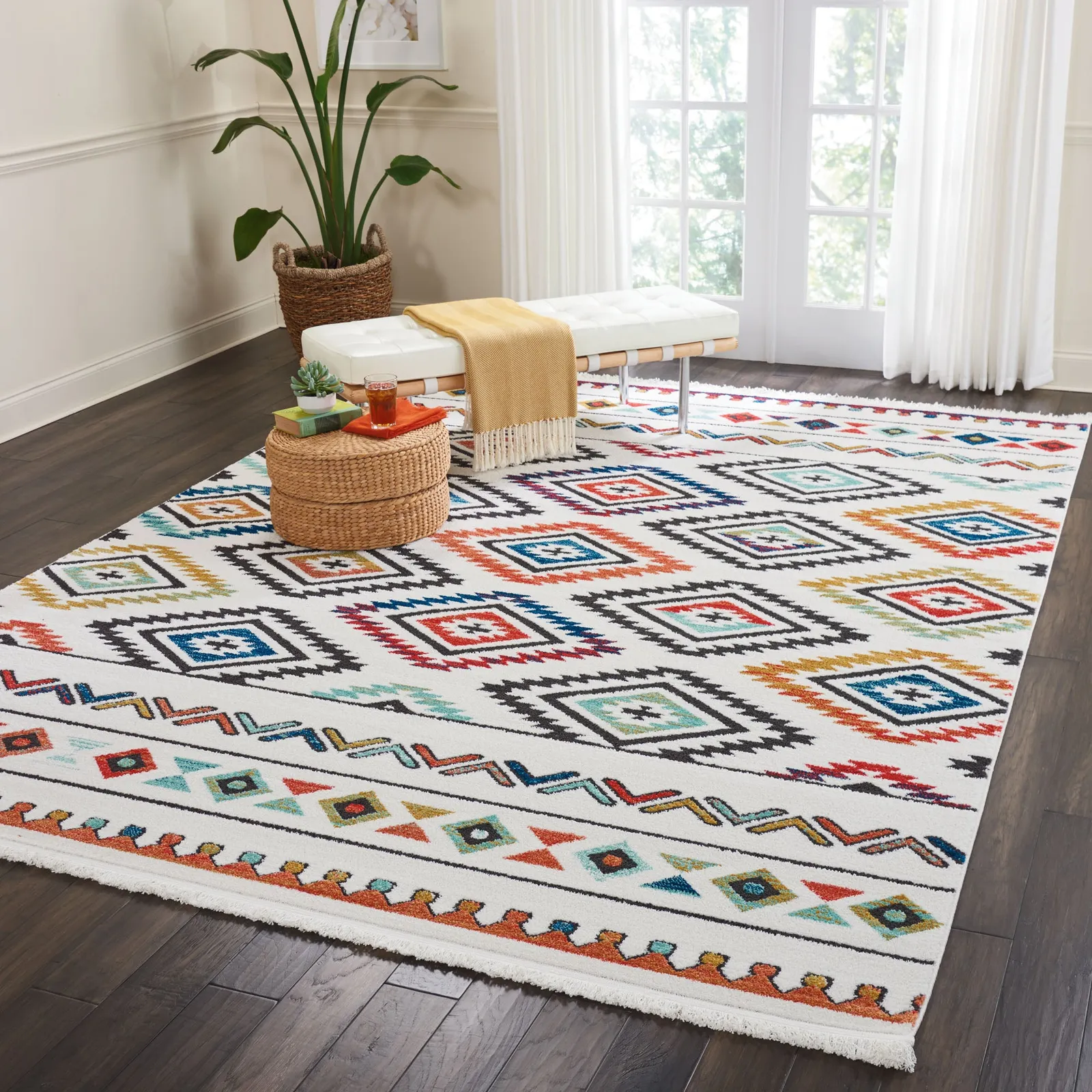 Navajo 6 Rug White/Orange/Blue/Black
