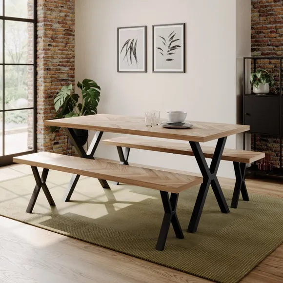 Ezra II 6 Seater Rectangular Dining Table with 2 Benches