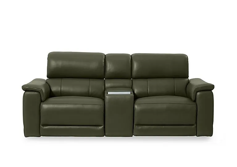 Genius Leather 2 Seater Power Recliner Media Sofa with Power Headrest, Power Lumbar and Heated Seats - Oslo Pine