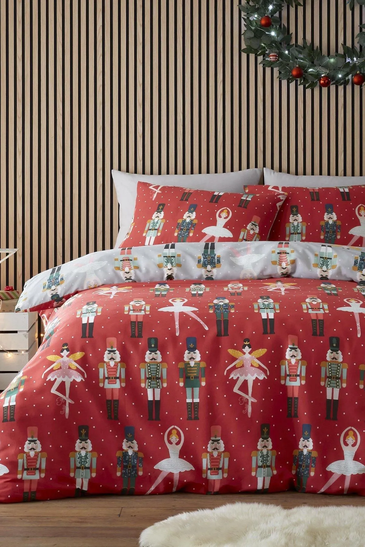 Fusion 'Nutcracker' Festive Character Print Duvet Cover Set in Red