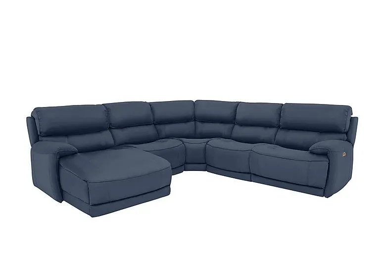 Link Leather Left Hand Facing Corner Chaise Power Sofa - BV Ocean Blue