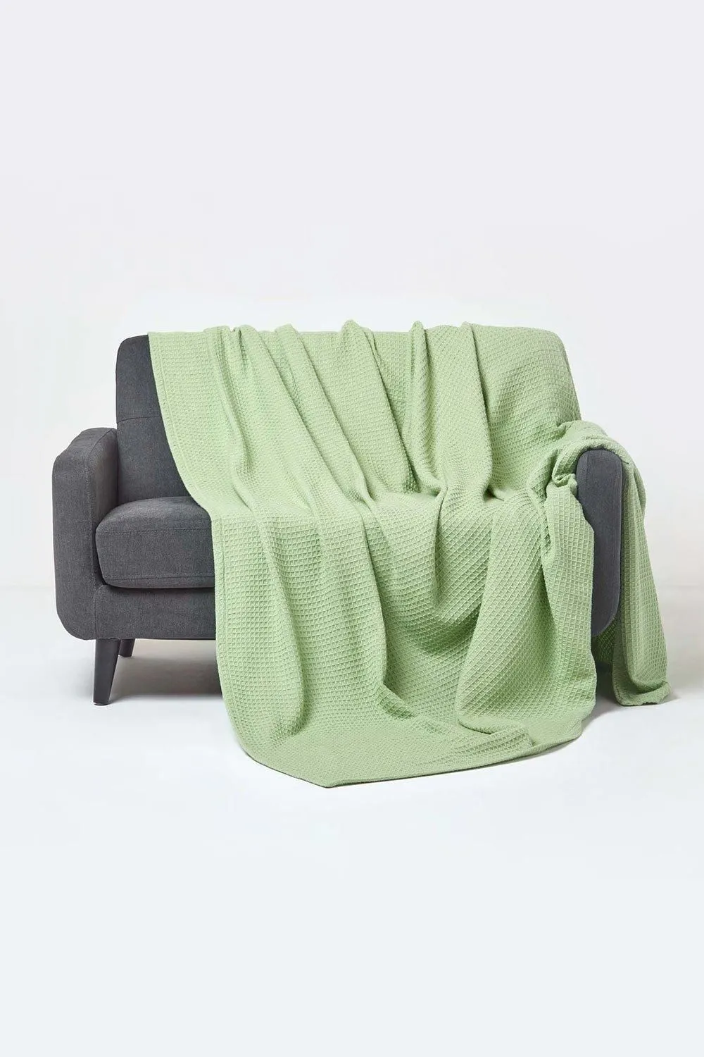 Homescapes Cotton Waffle Blanket Throw - Soft, Breathable & Skin-Friendly in Green