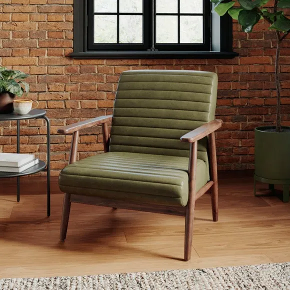 Quinn Faux Leather Wooden Arm Accent Chair 1