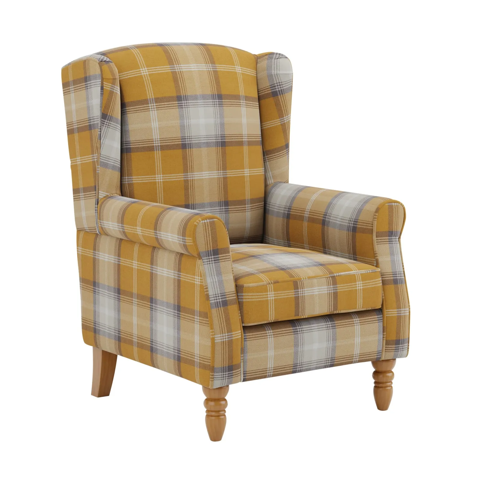 Oswald Check Wingback Armchair Yellow