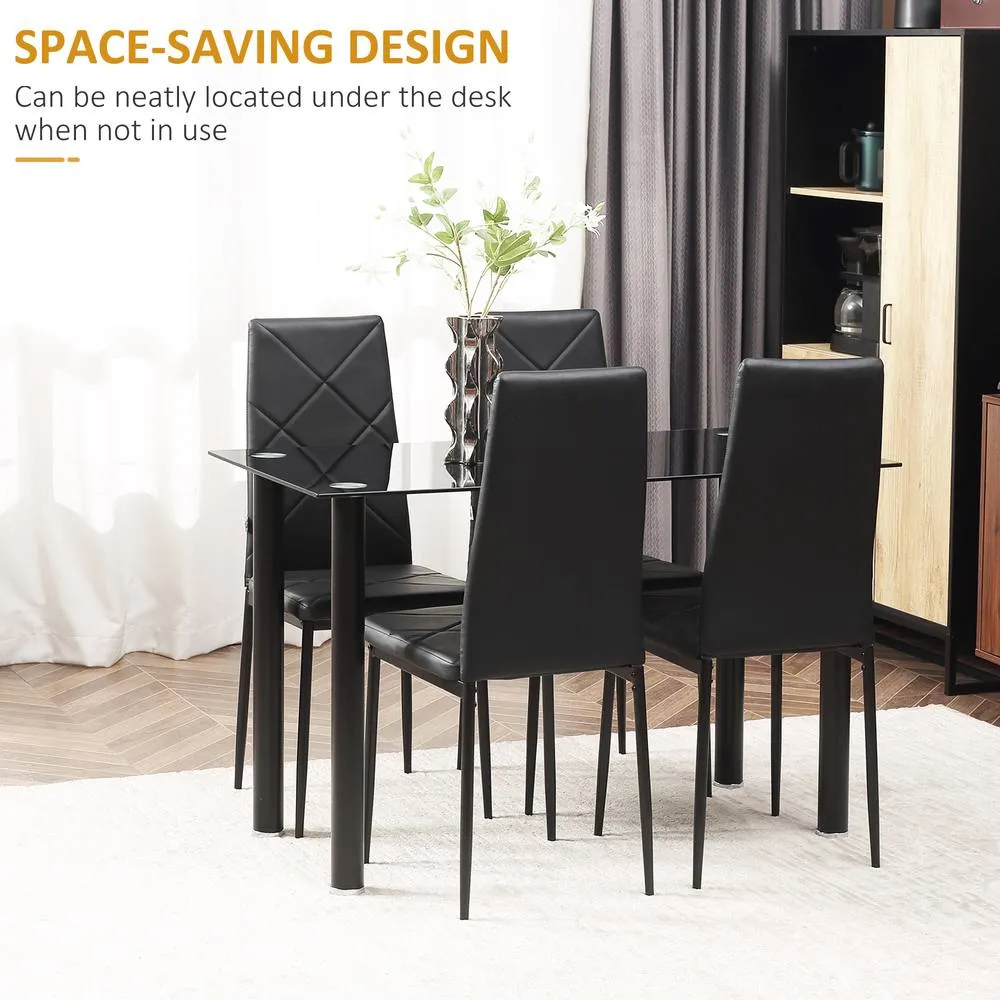 HOMCOM Dining Table & Chairs Set 4 with Padded Seat & Tempered Glass in Black 6