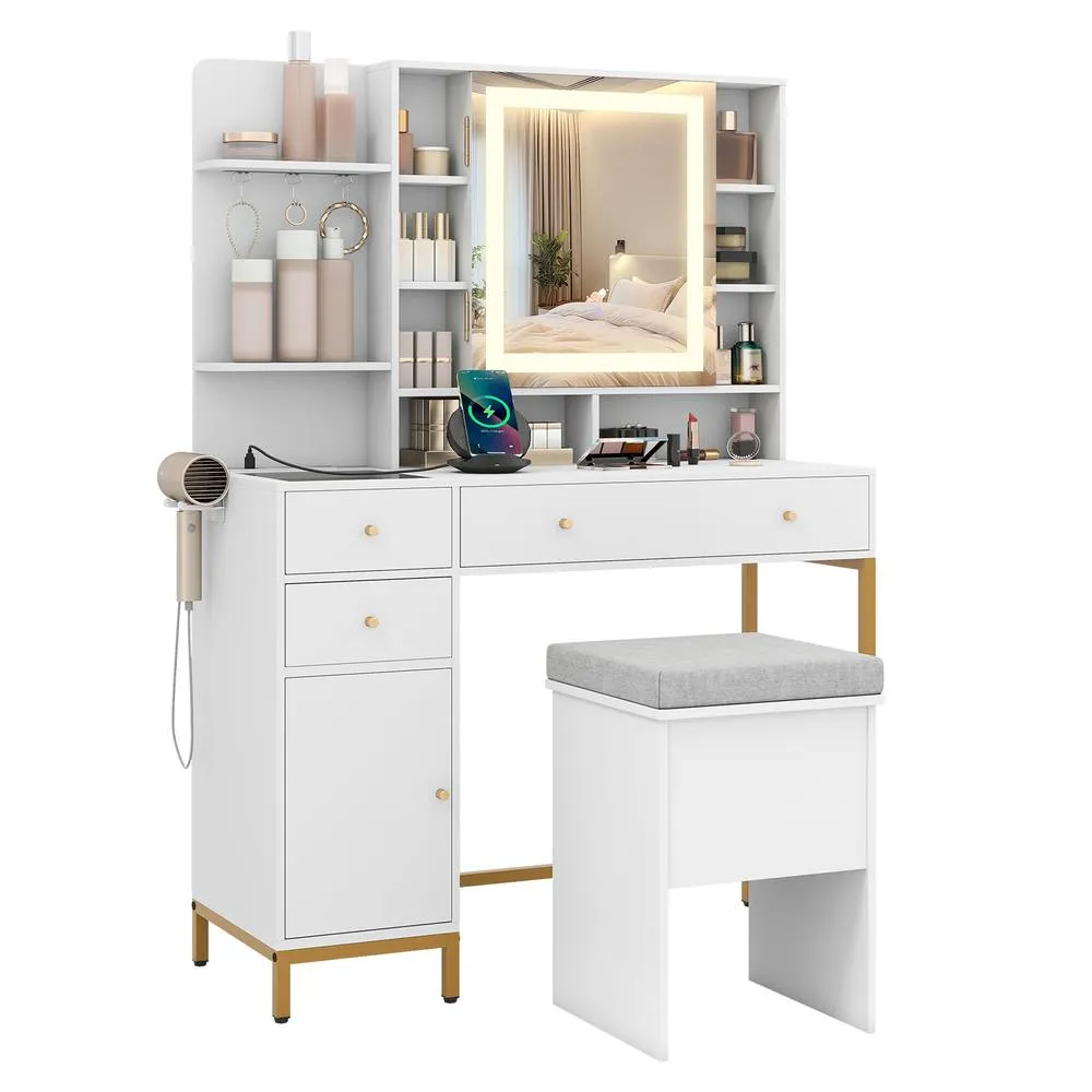 Costway Makeup Vanity Desk Dressing Table & Stool Set White 4