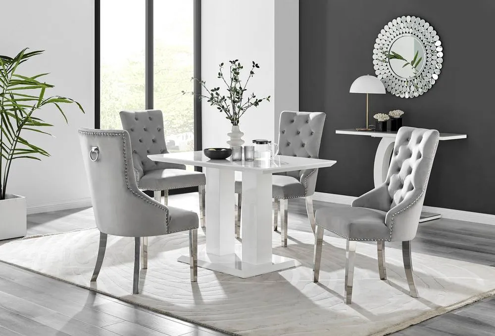 FurnitureboxUK White Imperia 4 Table & 4 Elephant Grey Belgravia Chairs