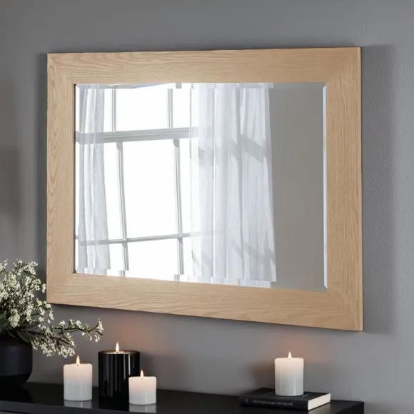 Yearn Rectangle Oak Effect Bevelled Wall Mirror 1