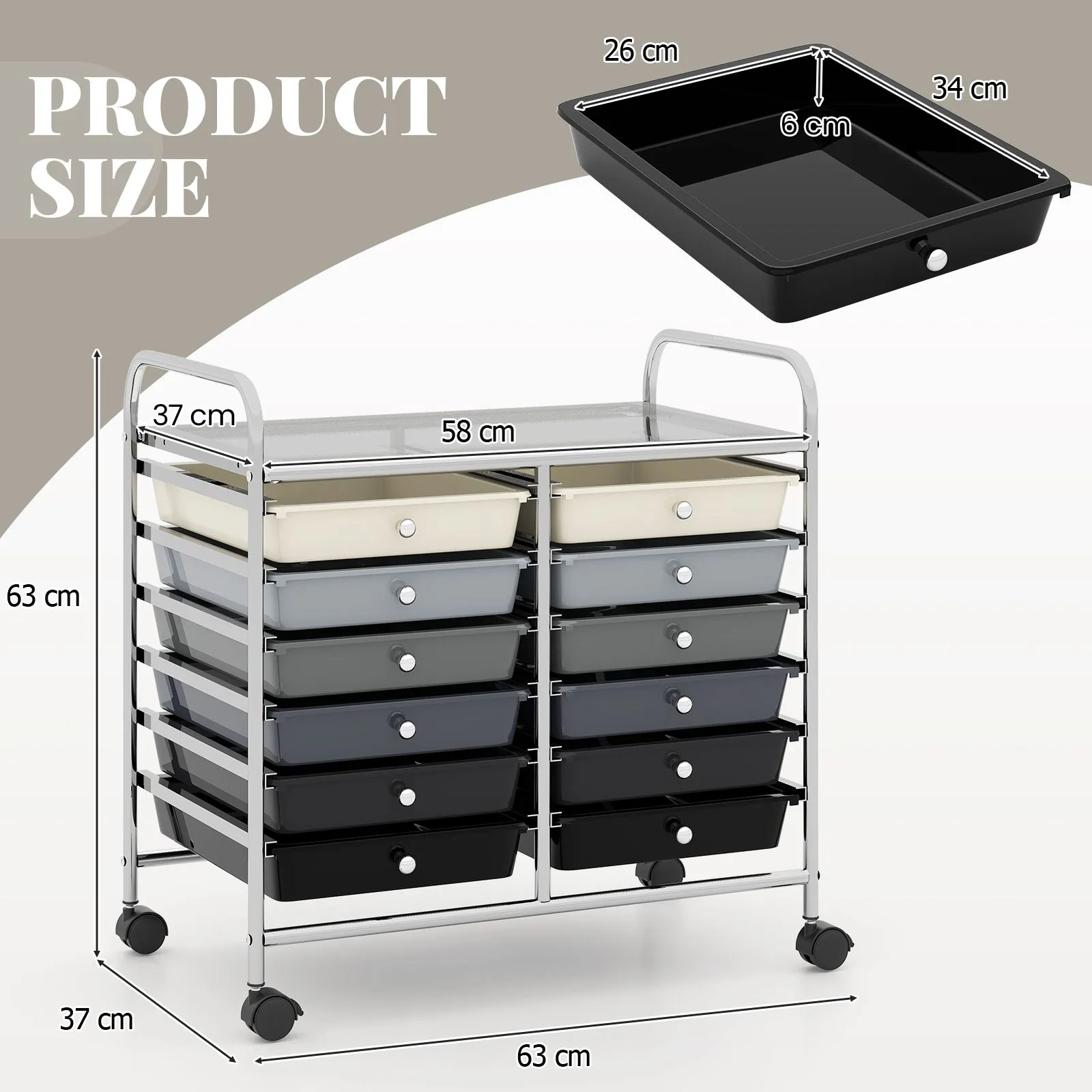 Costway 12 Drawers Multi-Purpose Utility Cart Storage Rolling Cart in Black 2