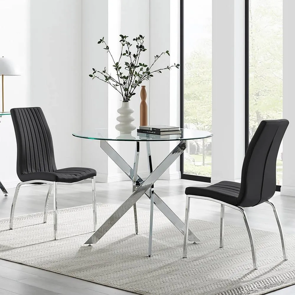 FurnitureboxUK Novara 100cm Round Dining Table & 2 Isco Chairs in Black