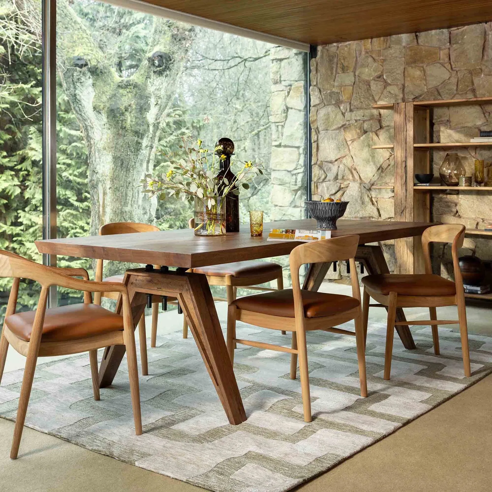 Semeru Dining Chair With Leather Seat, Wood | Barker & Stonehouse 2