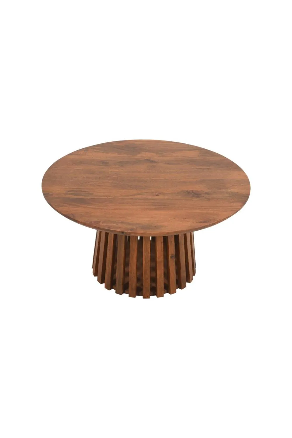 IH Design Tackley Mango Wood Round Coffee Table with Slatted Base in Brown 3