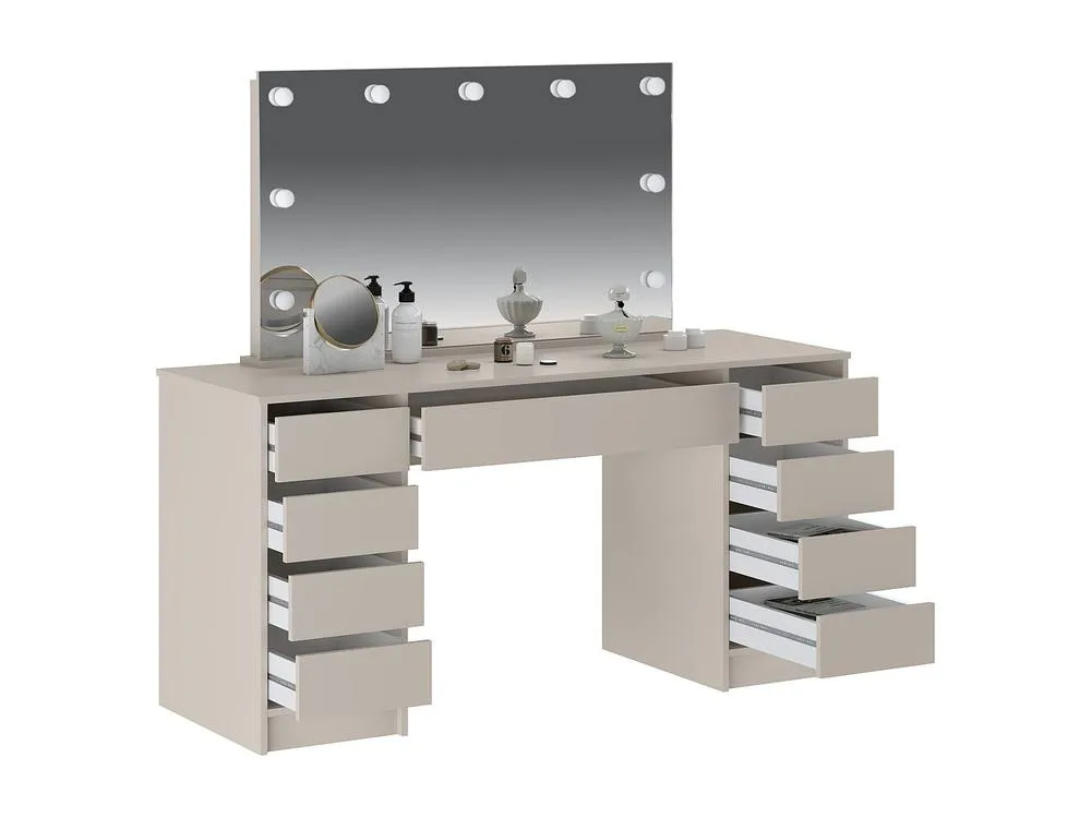 Vente-unique Double Dressing Table With LED Mirror - 9 Drawers - Beige - JENEMI 6