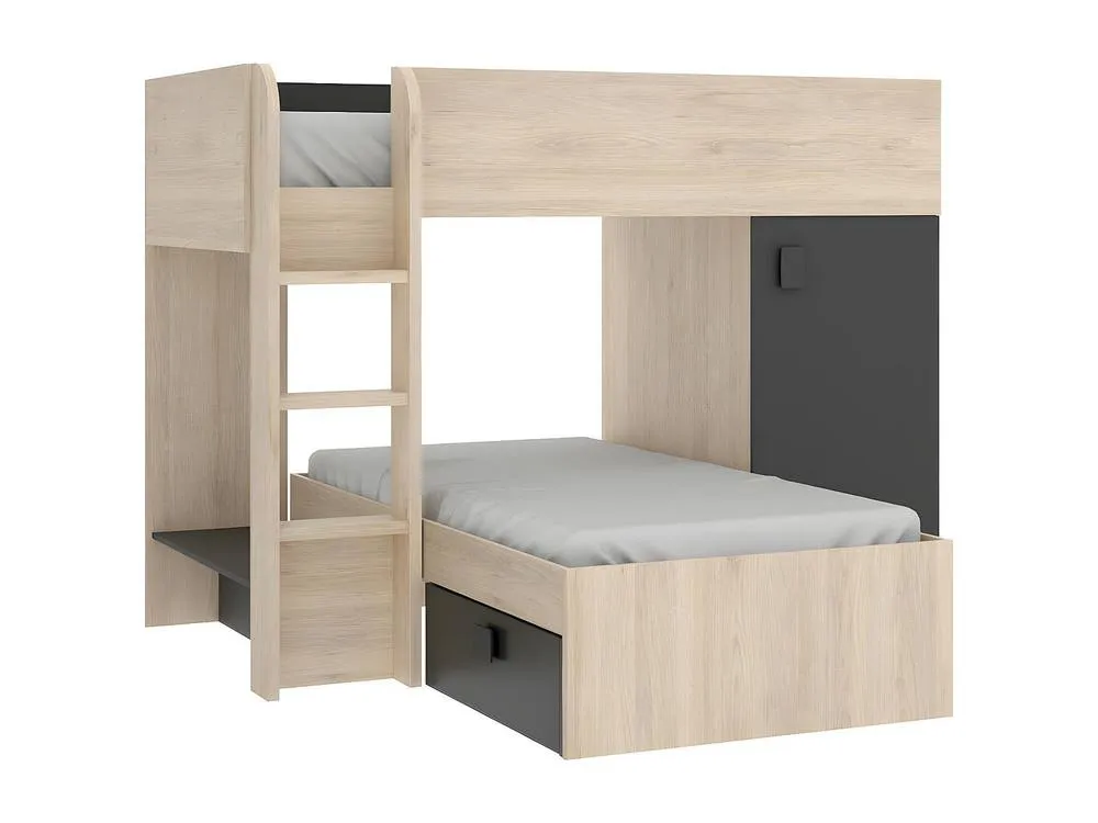 Vente-unique Reversible Corner Bunk Beds - 2 X 90 X 190 Cm - Integrated Storage in Grey 4