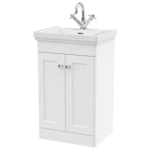 Classique Satin White Floor Standing 2-Door Vanity & Basin 1 Tap Hole - 865 x 530mm