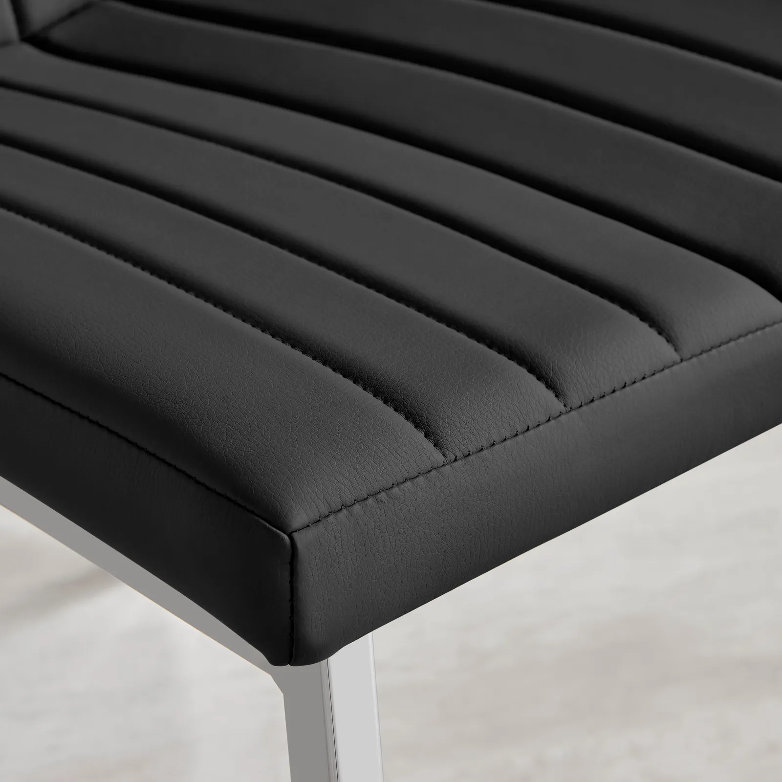FurnitureboxUK Set of 2 Isco Deep Cushioned Soft Touch Faux Leather Dining Chairs With Silver Chrome Metal Legs in Black 6