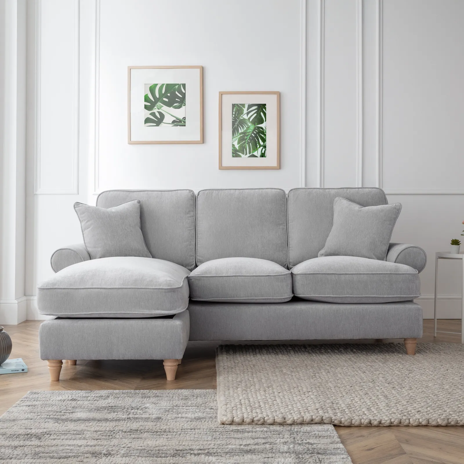 The Great Sofa Company Ezra Left Hand Velvet Chaise Sofa - Scroll Arm in Light Grey 1