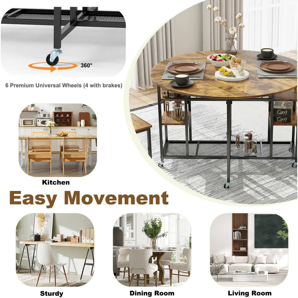 Costway 3-Piece Folding Dining Table Set Round Kitchen Table Set-Brown in Brown 2