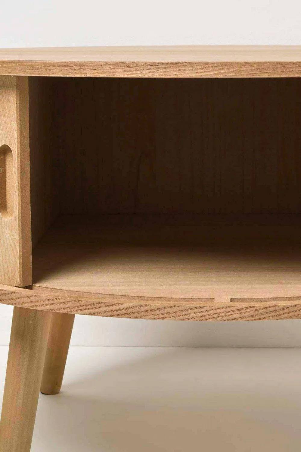 Homescapes Modern Coffee Table, Round Cabinet with Sliding Tambour Doors in Natural 5