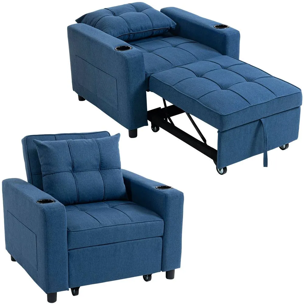 HOMCOM 3-in-1 Sofa Bed, Convertible Sleeper Chair with Adjustable Backrest in Dark Blue 2