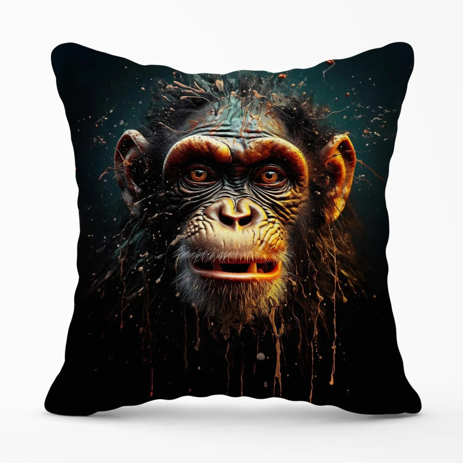 Warren Reed - Designer Splashart Monkey Face Outdoor Cushion in Black