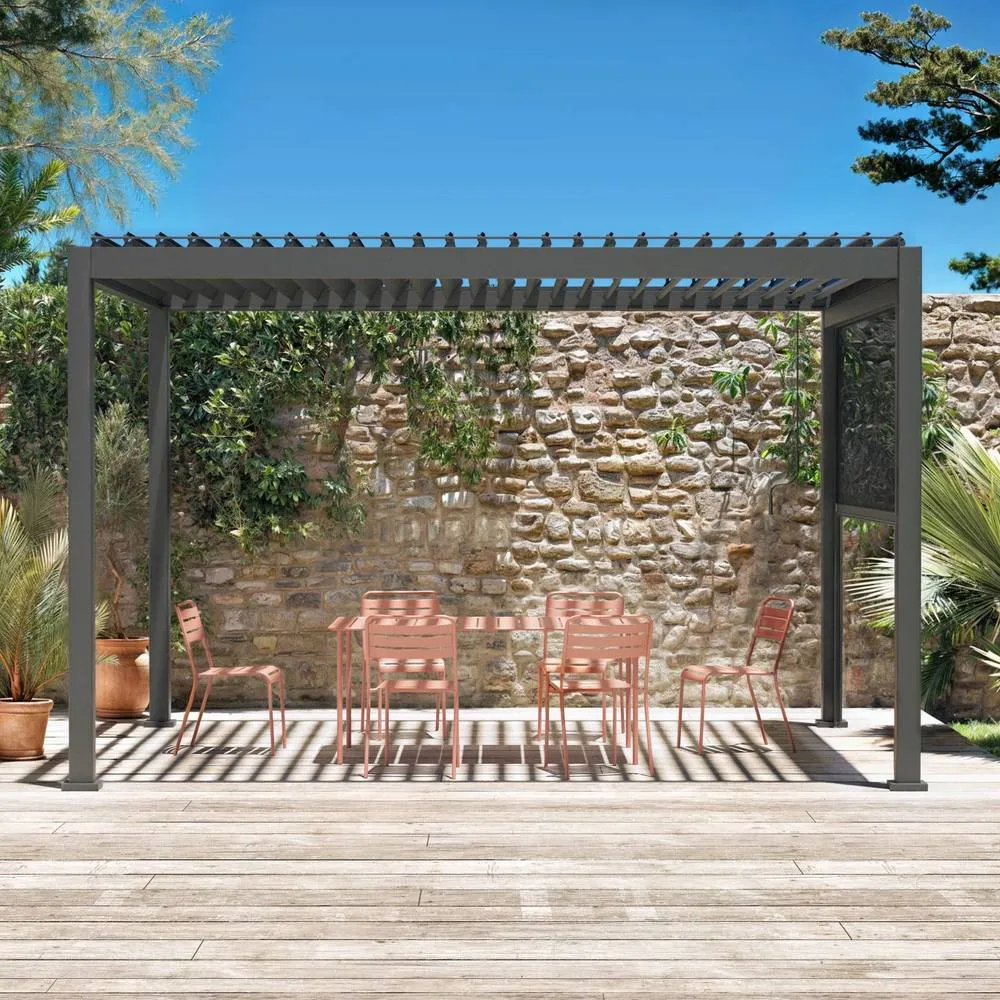 sweeek Louvered pergola aluminium 4 x 3m & 3m blind in Dark Grey 2