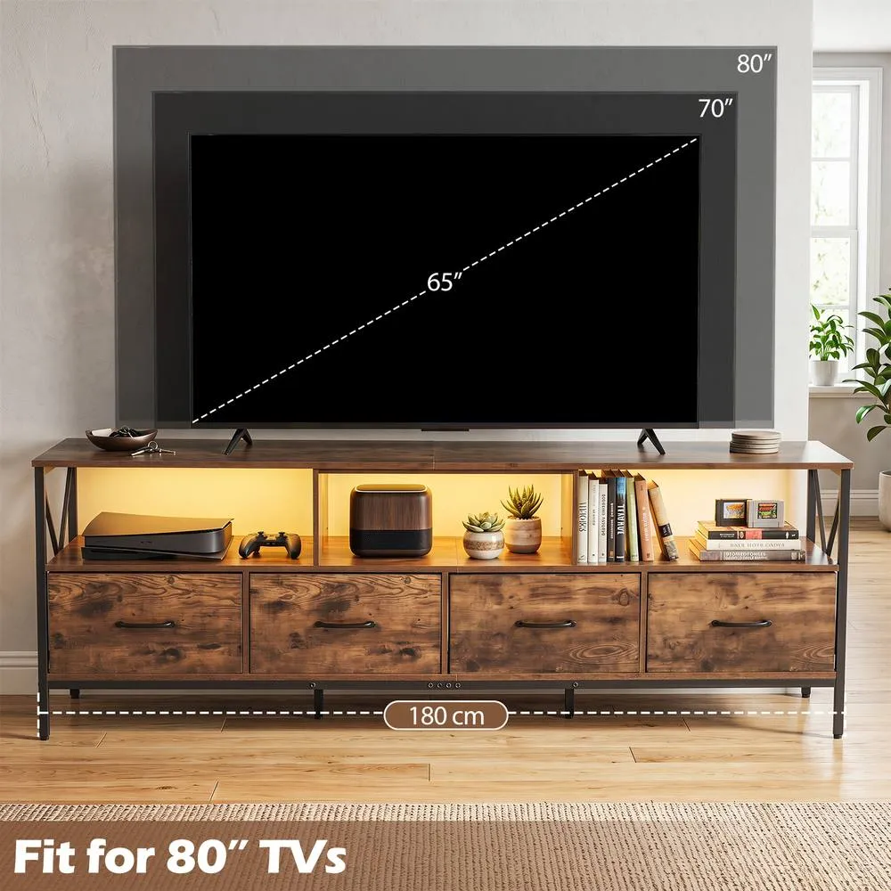 Costway Modern LED Entertainment Center Extra Long TV Stand for 80" TVs in Brown 2