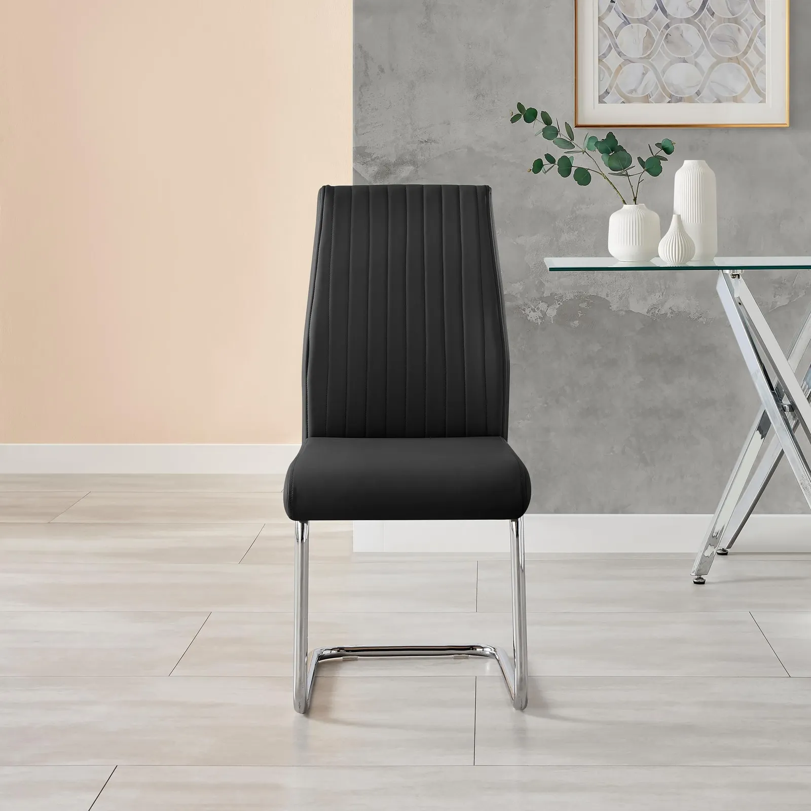 FurnitureboxUK 2x Lorenzo Faux Leather Chrome Dining Chairs in Black 6