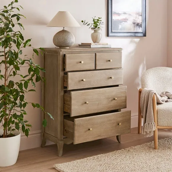 Giselle 5 Drawer Chest, Mango Wood 2