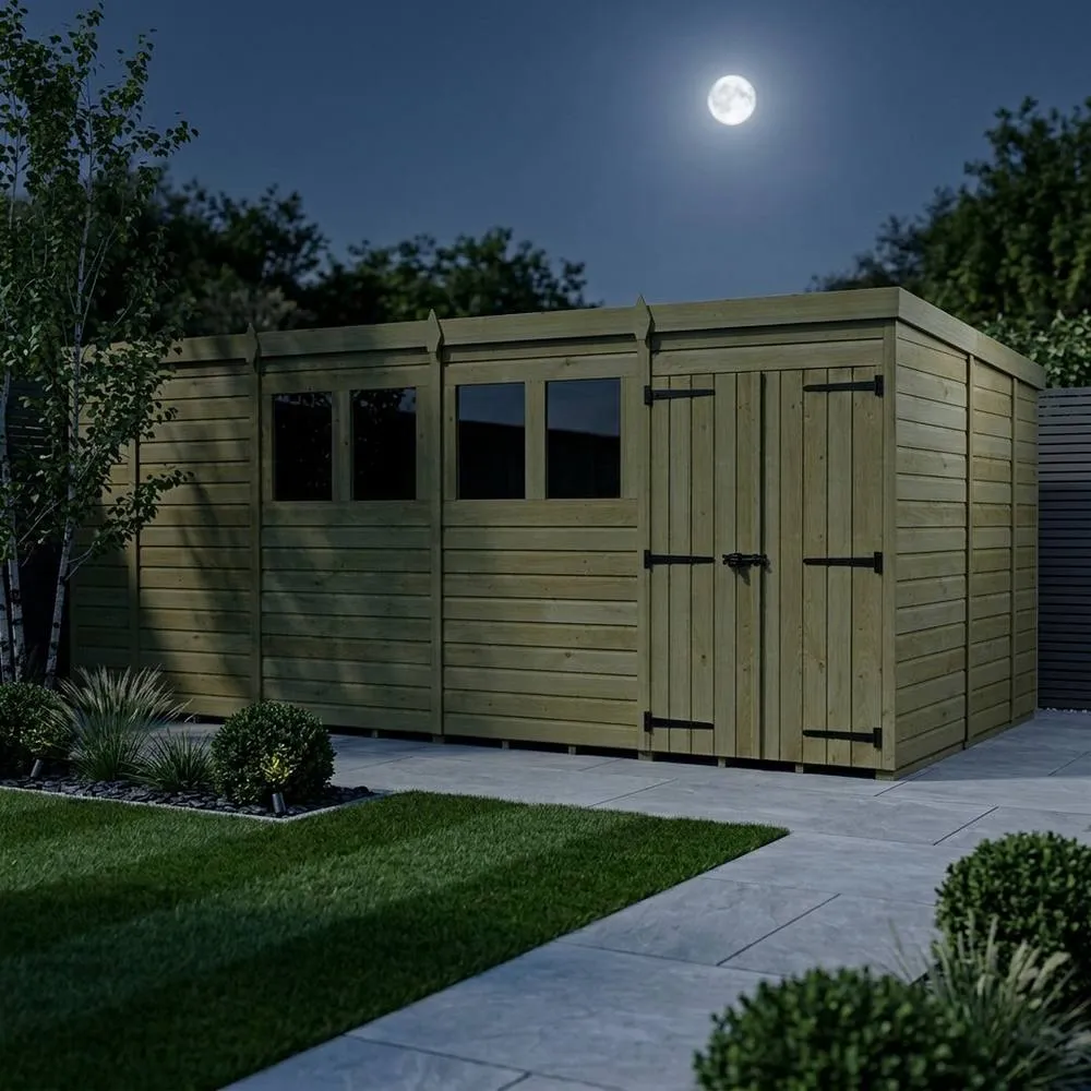 Buttercup Farm 17ft x 9ft Pent Garden Shed Double Door With Windows - Timber in Brown 3