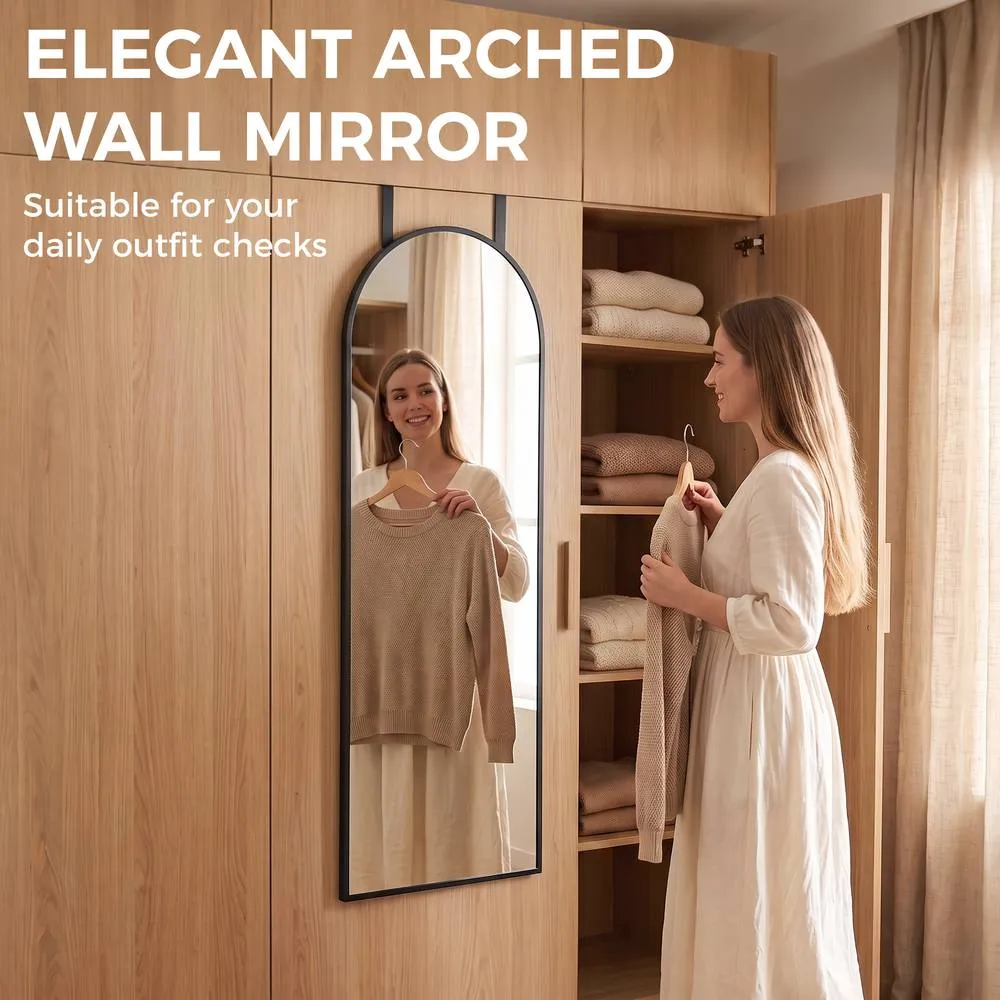HOMCOM 40 x 110 cm Full Length Hanging Mirror, Arched Mirror, Black 4