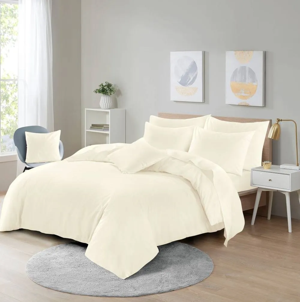Homes-Linen Ultra Soft Microfibre Duvet Cover Set Breathable Wrinkle-Free Bedding in Cream