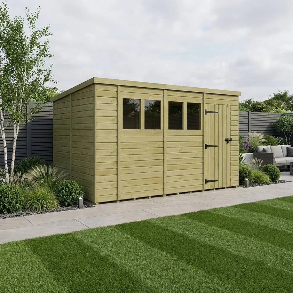 Buttercup Farm 14ft x 9ft Pent Garden Shed Single Door With Windows - Timber in Brown 2