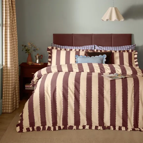 Furn. Birdie Stripe Polycotton Duvet Cover & Pillowcase Set 1