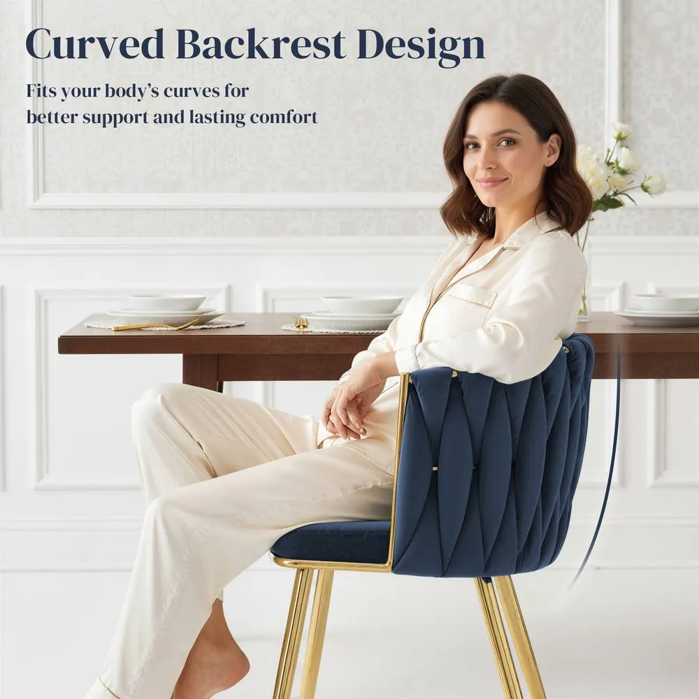 HOMCOM Upholstered Kitchen Chairs Set of 2 with Woven Backrest in Dark Blue 5