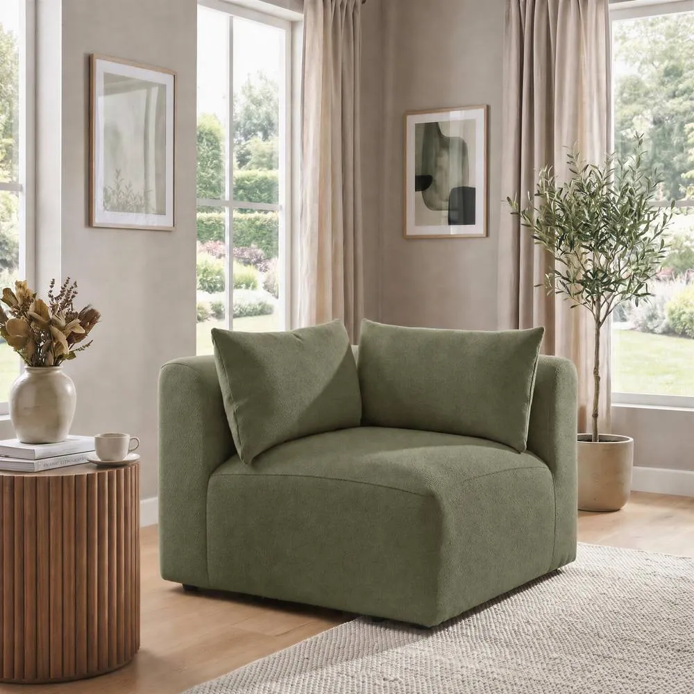 FurnitureboxUK Drift Boucle Corner Section Armchair for Modular Sofa in Green