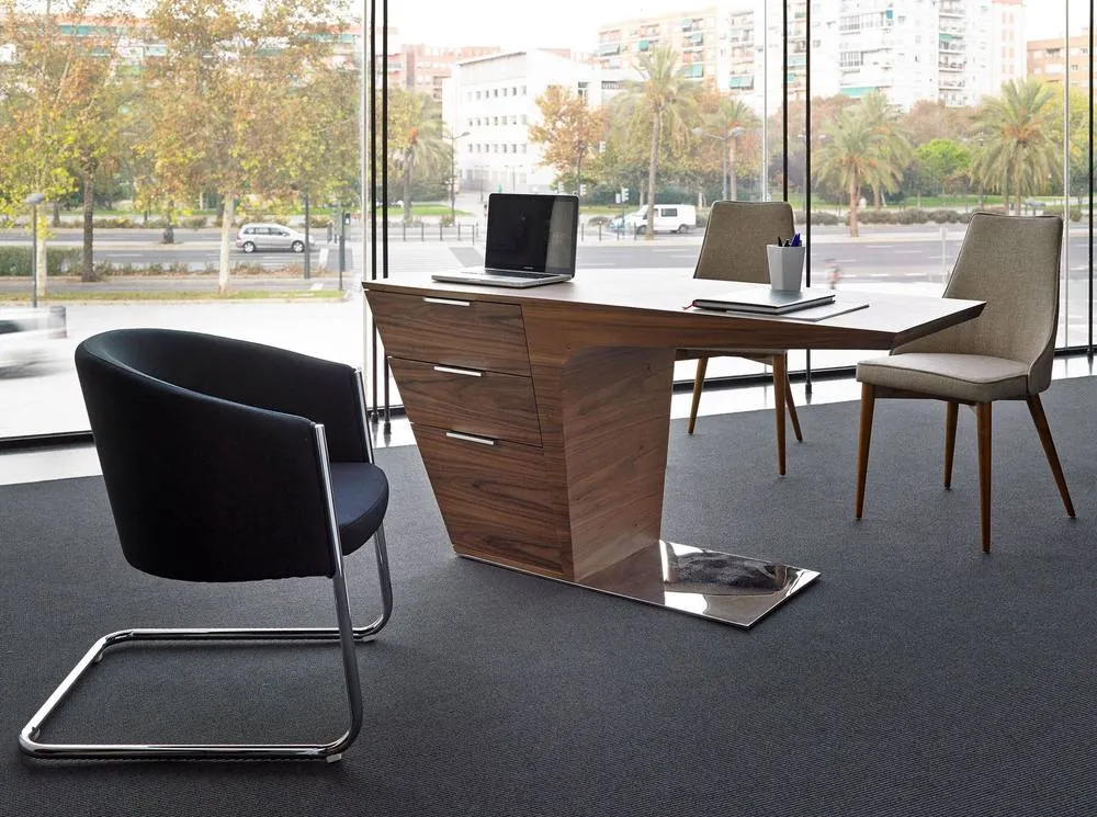 Angel Cerda Walnut Veneer Desk with Chromed Stainless Steel Base in Brown 6