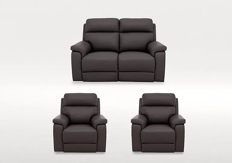 Raven 2 Seater Leather Power Recliner Sofa and 2 Armchairs Set - Elephant