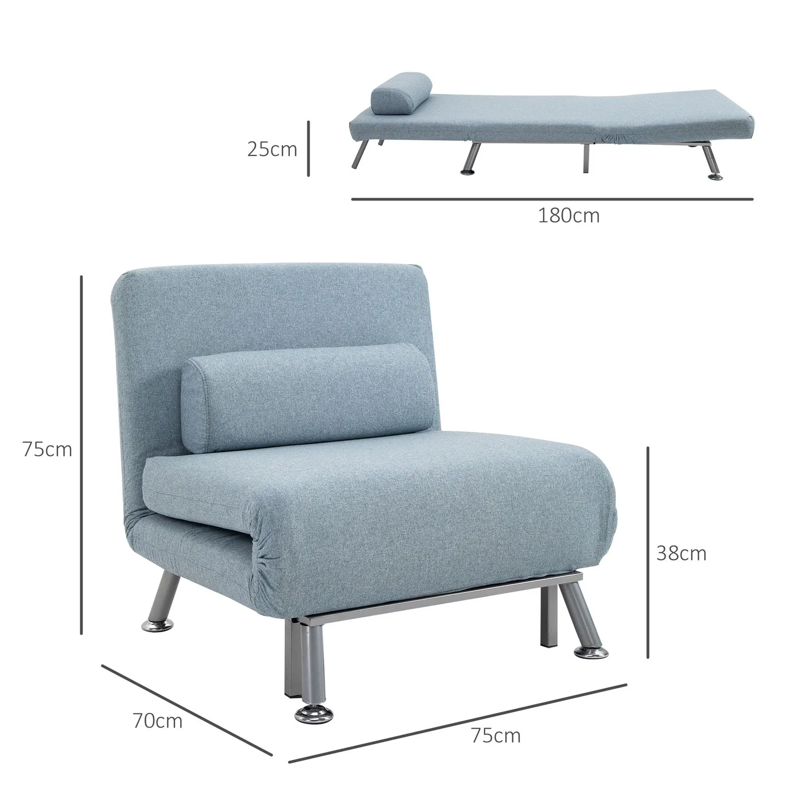 HOMCOM Single Folding 5 Position Convertible Sleeper Chair Sofa Bed in Blue 3