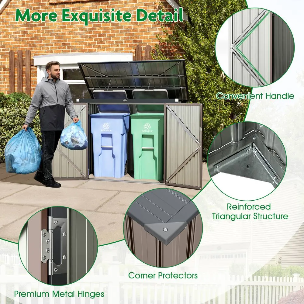 Costway Outdoor Trash Can Storage Shed Large Lockable Garden Shed-Grey in Brown 6