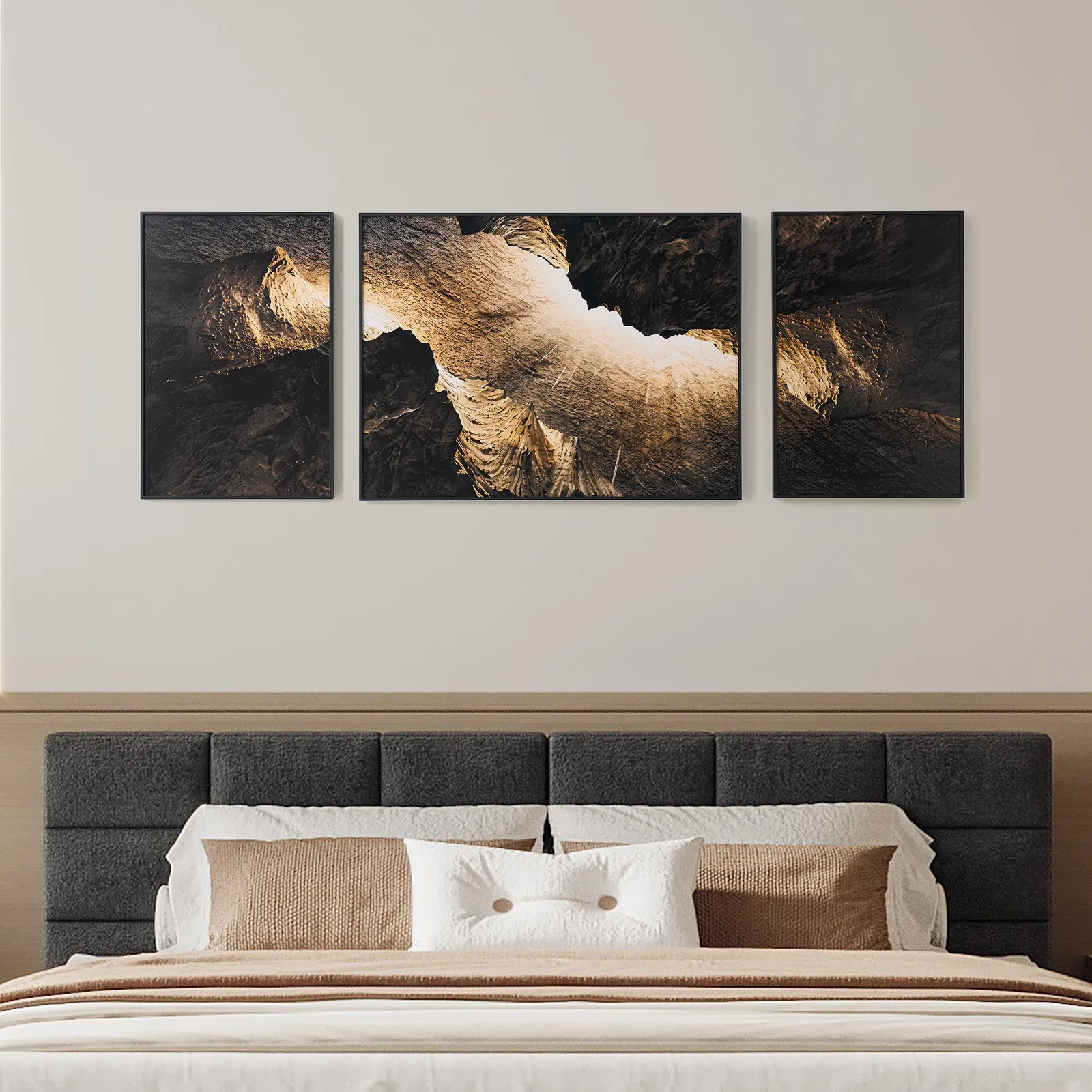 3-Piece Framed Abstract Canvas Wall Art Set with Black Aluminium Frames